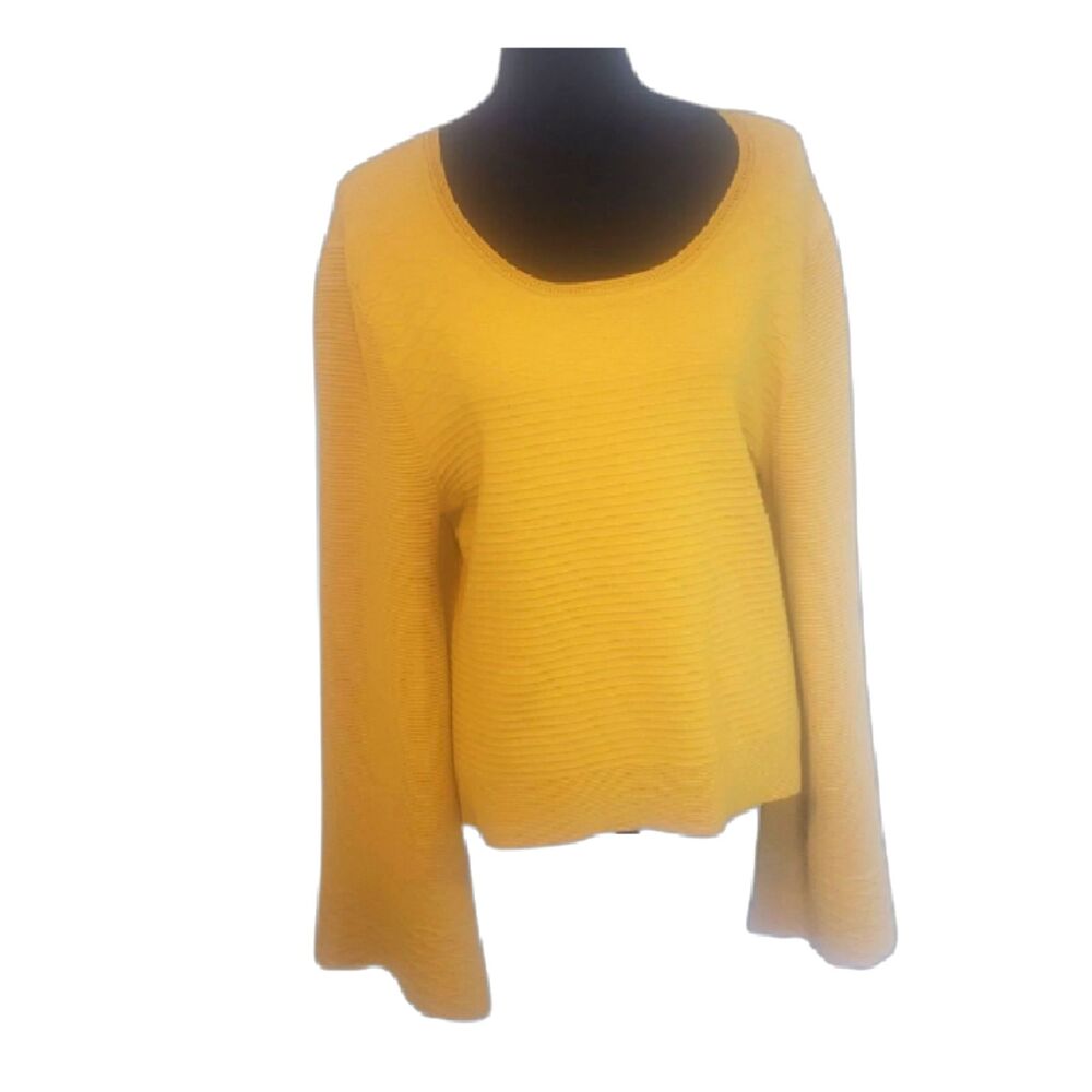 Gabrielle Union Yellow Knit Round Collar Bell Sleeve Pull-Over Sweater Size XL